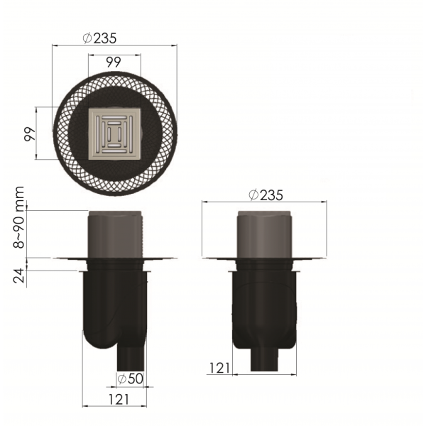 Душевой трап (15х15) Berges Wasserhaus PLATZ Uno 090069 хром матовый